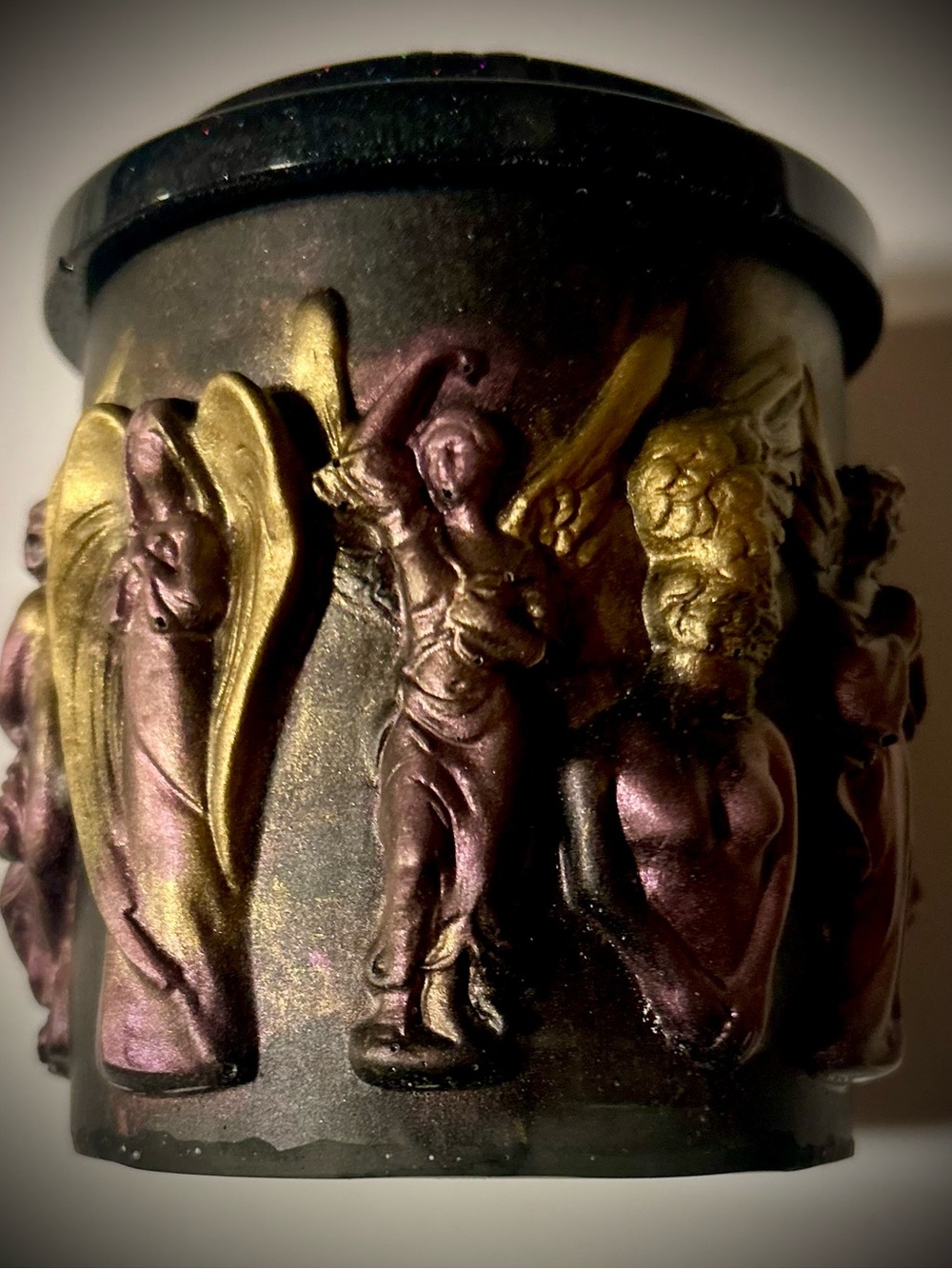 Decorative Sculpted Angel Candle Holder in Iridescent Purple and Gold